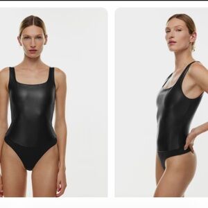 Ten by Babaton | Soft Faux Leather Black Bodysuit